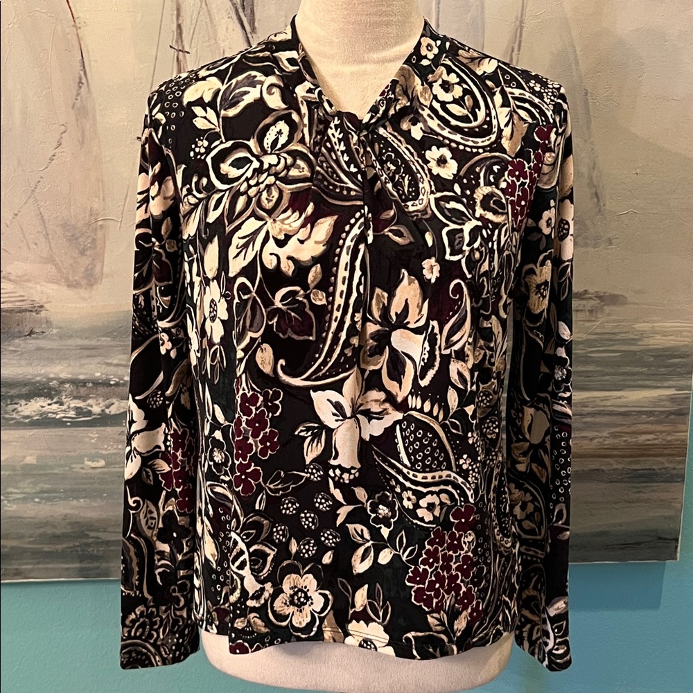 NWT Investments Petites Floral Long Sleeve Shirt, Small Petite